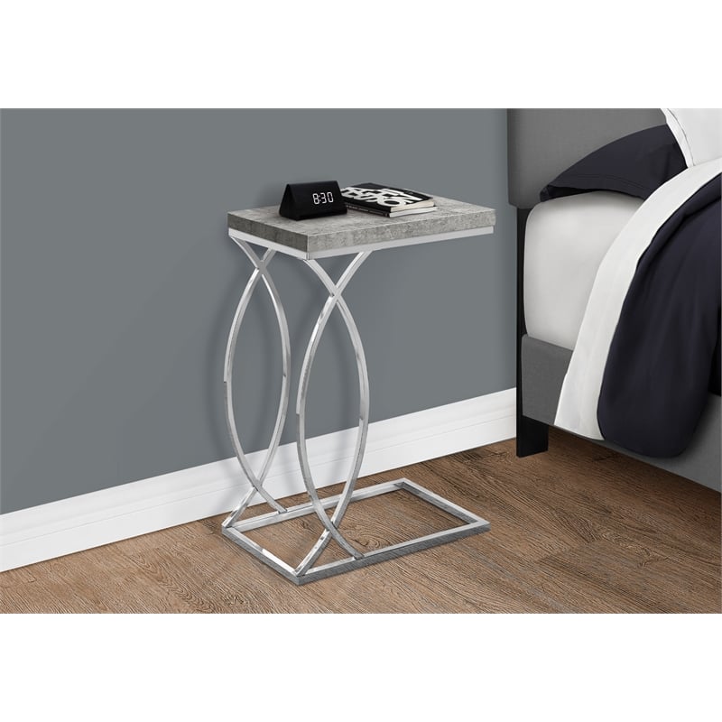 Pemberly Row C-Shaped Accent Table in Light Gray with Chrome Metal Base