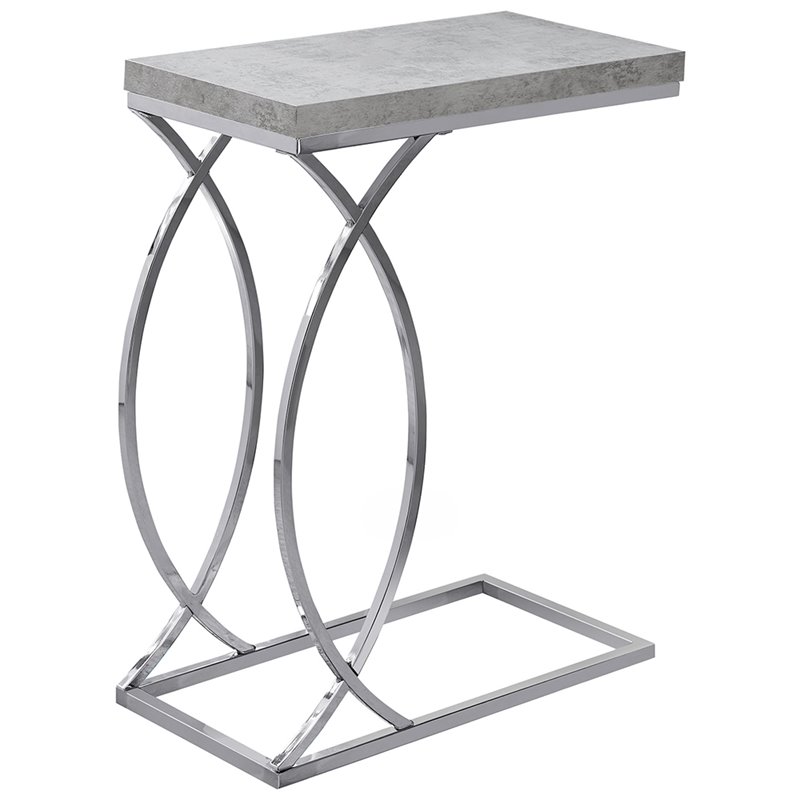 Pemberly Row C-Shaped Accent Table in Light Gray with Chrome Metal Base