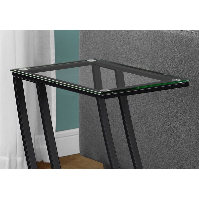 Pemberly Row Z-Shaped Accent Table with Tempered Glass Top in Black
