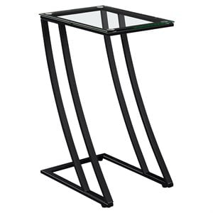 Pemberly Row Z-Shaped Accent Table with Tempered Glass Top in Black