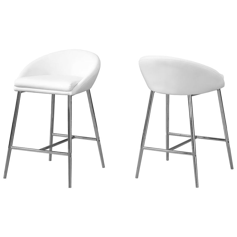 Pemberly Row Set of 2 Counter Height Bar Stools in White Leather Look