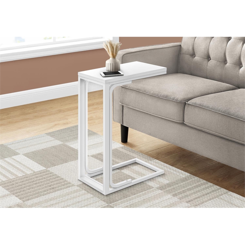 Pemberly Row C-Shaped Accent Table with White Metal Base and Surface