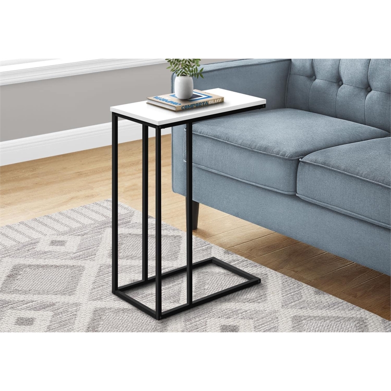 Pemberly Row C-Shaped End Table with Black Metal Base in White
