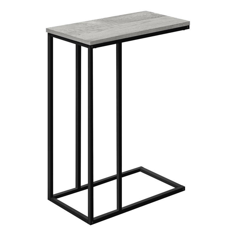 Pemberly Row C-Shaped End Table with Black Metal Base in Gray Wood Look