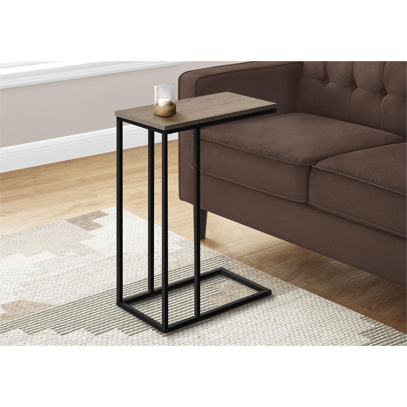 Pemberly Row C-Shaped End Table with Black Metal Base in Dark Taupe