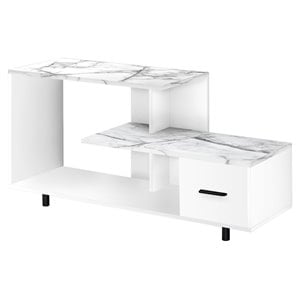 Pemberly Row 48&quot Art-Deco TV Stand with Drawer in White Marble Look