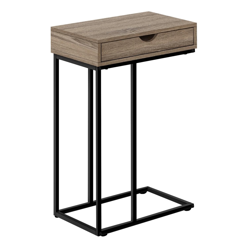 Pemberly Row C-Shaped Accent Table with Drawer in Dark Taupe Wood Look