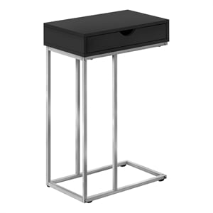 Pemberly Row C-Shaped Accent Table with Drawer in Black and Silver