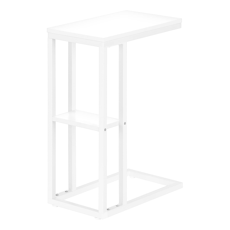 Pemberly Row C-Shaped Accent Table with Shelf in White Metal Frame