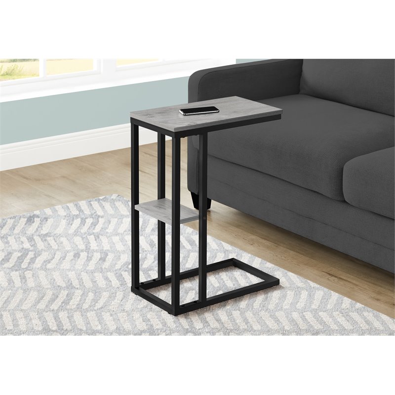 Pemberly Row C-Shaped Accent Table with Shelf in Gray Wood Look
