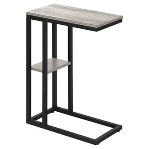 Pemberly Row C-Shaped Accent Table with Shelf in Gray Wood Look