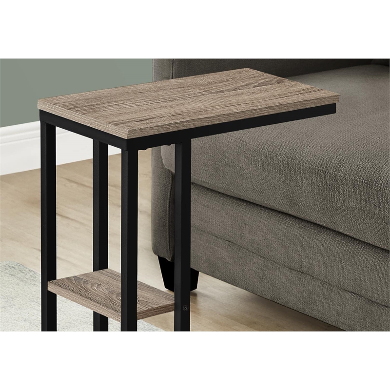 Pemberly Row C-Shaped Accent Table with Shelf in Dark Taupe Wood Look