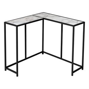 Pemberly Row L-Shaped Corner Console Table in White Marble Look
