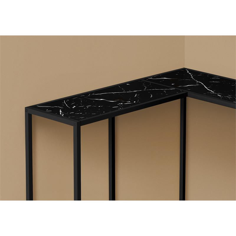 Pemberly Row L-Shaped Corner Console Table in Black Marble Look