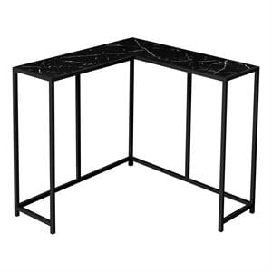 Pemberly Row L-Shaped Corner Console Table in Black Marble Look