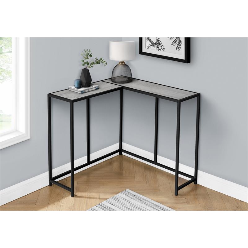 Pemberly Row L-Shaped Corner Console Table in Gray Wood Look