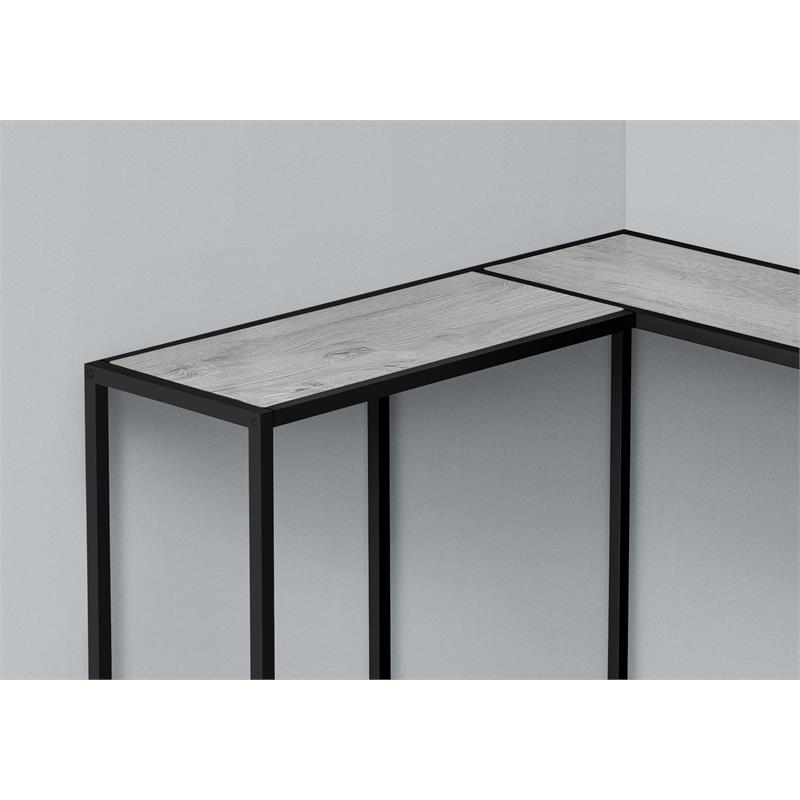 Pemberly Row L-Shaped Corner Console Table in Gray Wood Look