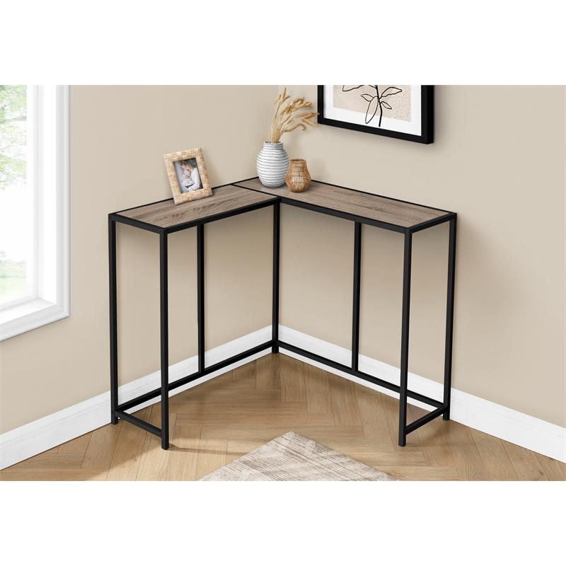 Pemberly Row L-Shaped Corner Console Table in Dark Taupe Wood Look