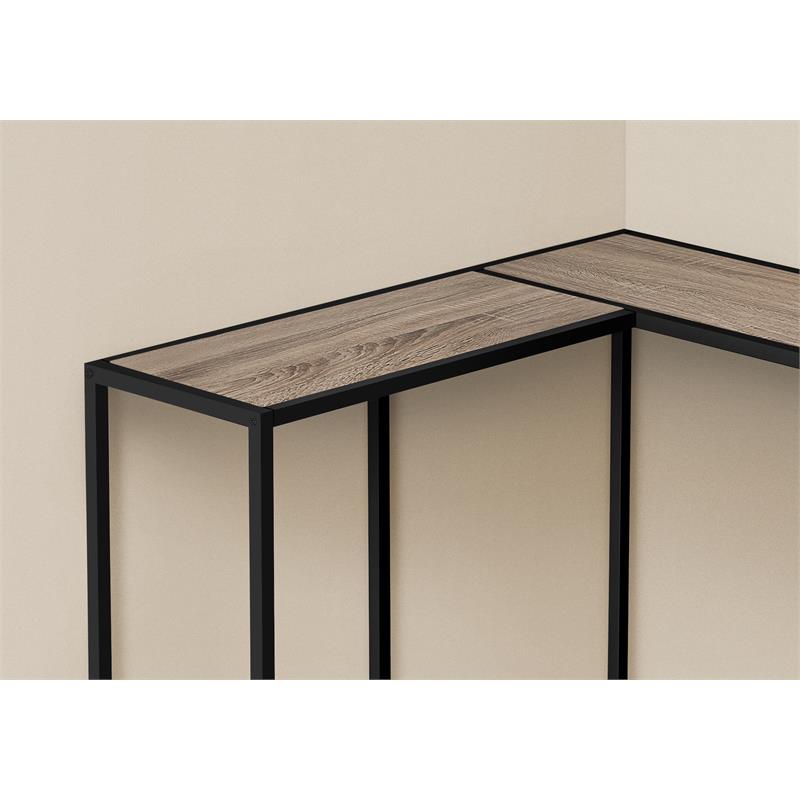 Pemberly Row L-Shaped Corner Console Table in Dark Taupe Wood Look