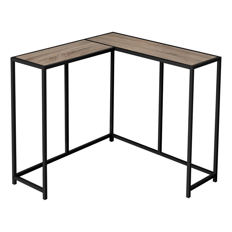 Pemberly Row L-Shaped Corner Console Table in Dark Taupe Wood Look