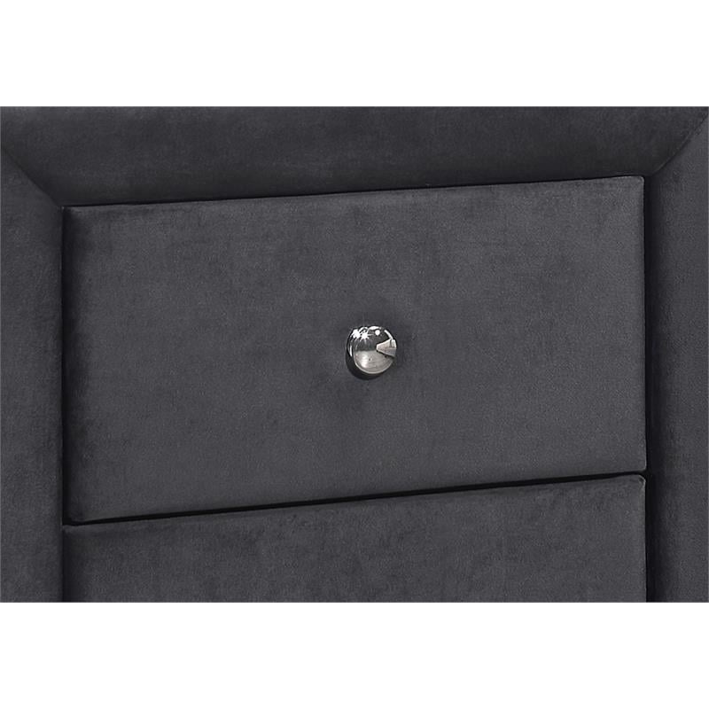 Pemberly Row Upholstered 2-Drawer Nightstand in Dark Grey Velvet Look