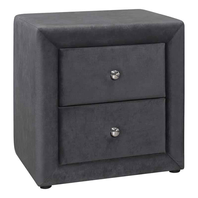 Pemberly Row Upholstered 2-Drawer Nightstand in Dark Grey Velvet Look