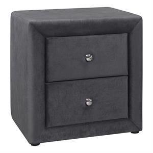 Pemberly Row Upholstered 2-Drawer Nightstand in Dark Grey Velvet Look