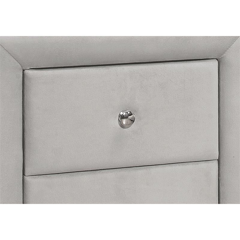 Pemberly Row Upholstered 2-Drawer Nightstand in Light Grey Velvet Look