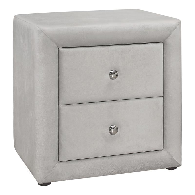 Pemberly Row Upholstered 2-Drawer Nightstand in Light Grey Velvet Look