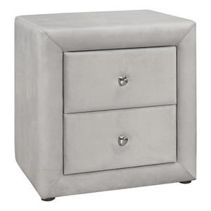 Pemberly Row Upholstered 2-Drawer Nightstand in Light Grey Velvet Look