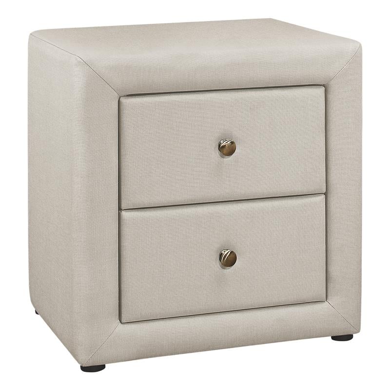 Pemberly Row Upholstered 2-Drawer Nightstand in Beige Linen Look