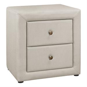 Pemberly Row Upholstered 2-Drawer Nightstand in Beige Linen Look