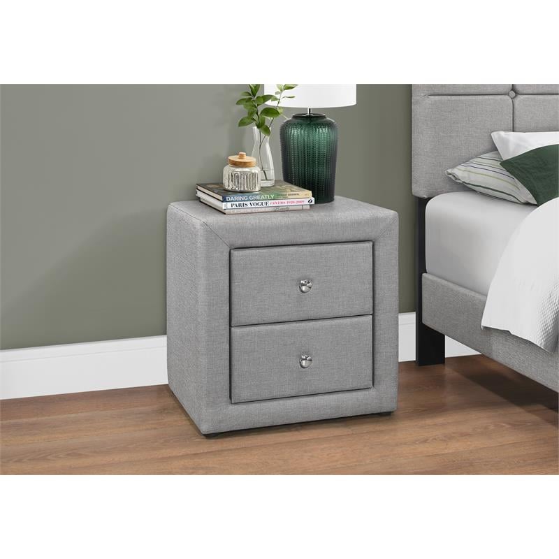 Pemberly Row Upholstered 2-Drawer Nightstand in Grey Linen Look