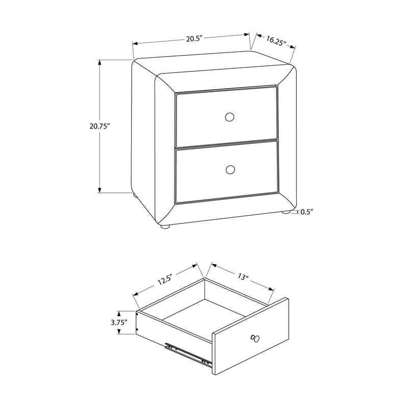 Pemberly Row Upholstered 2-Drawer Nightstand in Grey Linen Look