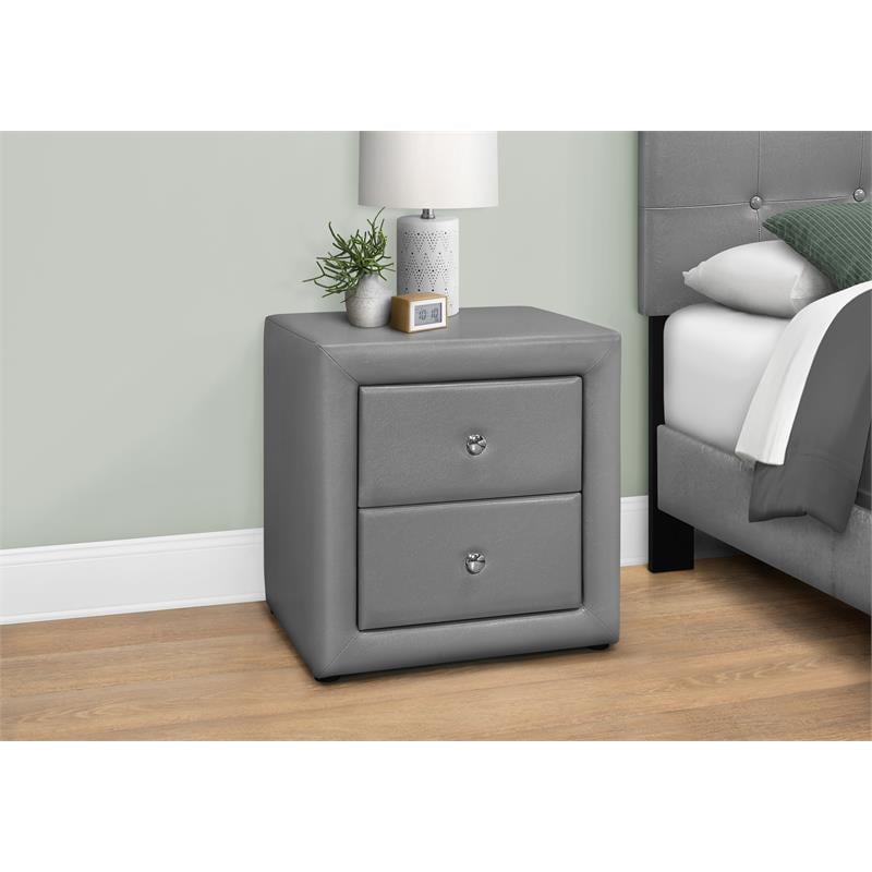 Pemberly Row Upholstered 2-Drawer Nightstand in Grey Leather Look
