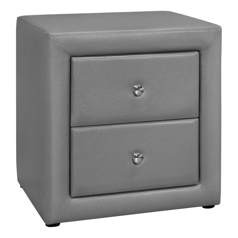 Pemberly Row Upholstered 2-Drawer Nightstand in Grey Leather Look