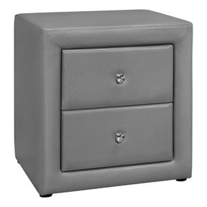 Pemberly Row Upholstered 2-Drawer Nightstand in Grey Leather Look