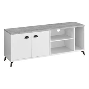 Pemberly Row 60&quot Industrial TV Stand with Cabinets in White and Grey