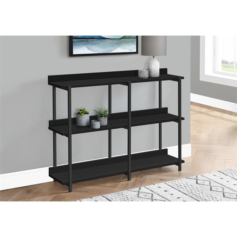 Pemberly Row 3-Tier Console Table with Shelves in Black Laminate