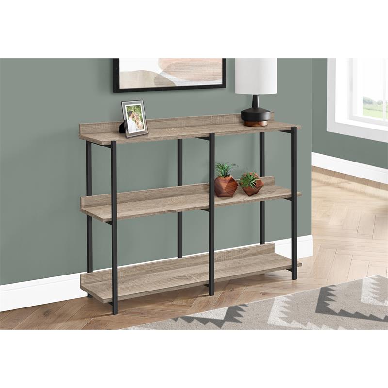 Pemberly Row 3-Tier Console Table with Shelves in Dark Taupe Laminate