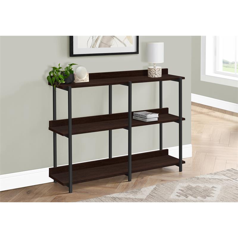 Pemberly Row 3-Tier Console Table with Shelves in Dark Brown Espresso