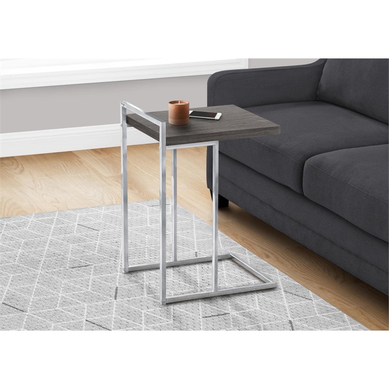 Pemberly Row Wide C-Shaped Accent Table with Chrome Handle in Grey