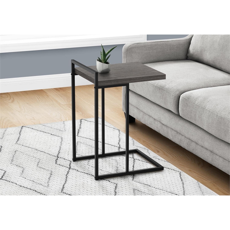 Pemberly Row Wide C-Shaped Accent Table with Black Metal Handle in Grey