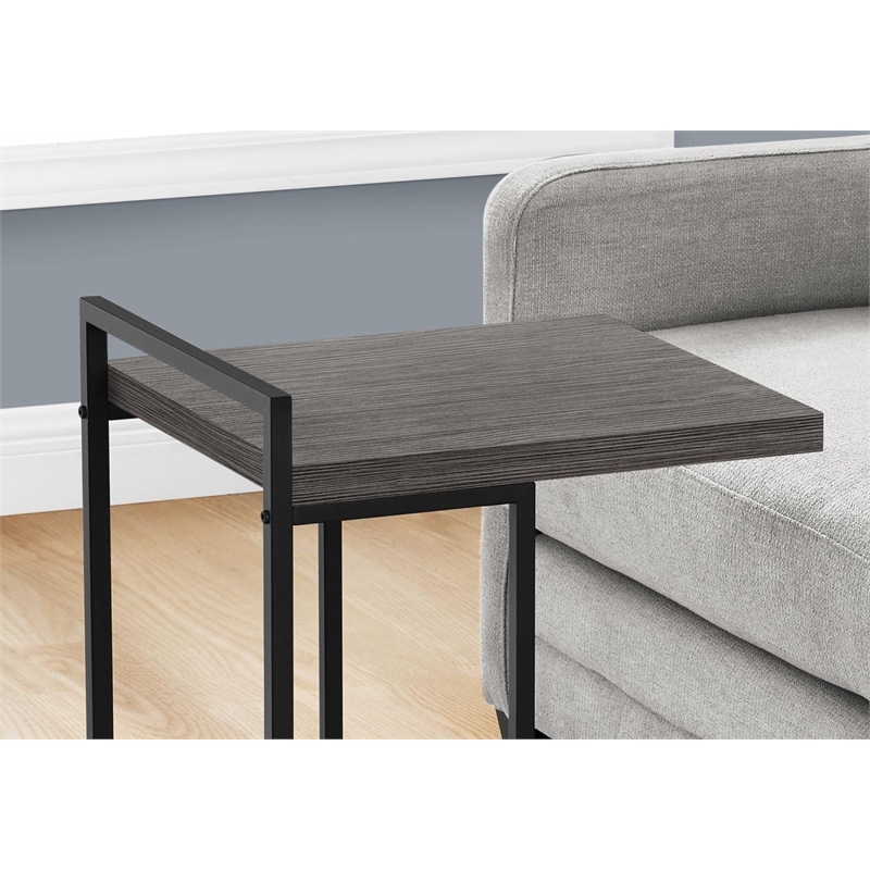 Pemberly Row Wide C-Shaped Accent Table with Black Metal Handle in Grey
