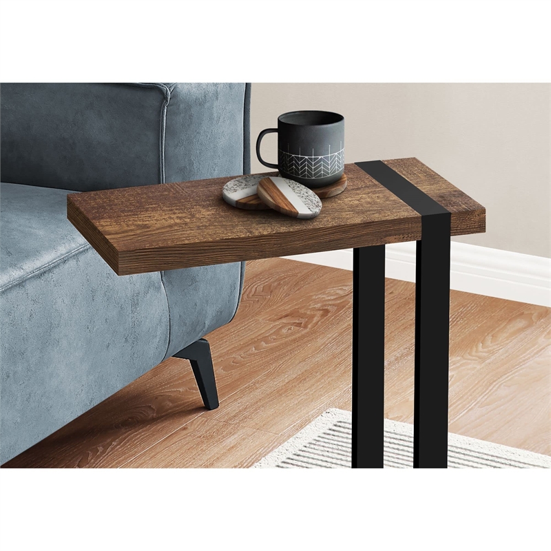 Pemberly Row Industrial Farmhouse C-Shaped Accent Table in Brown Reclaimed
