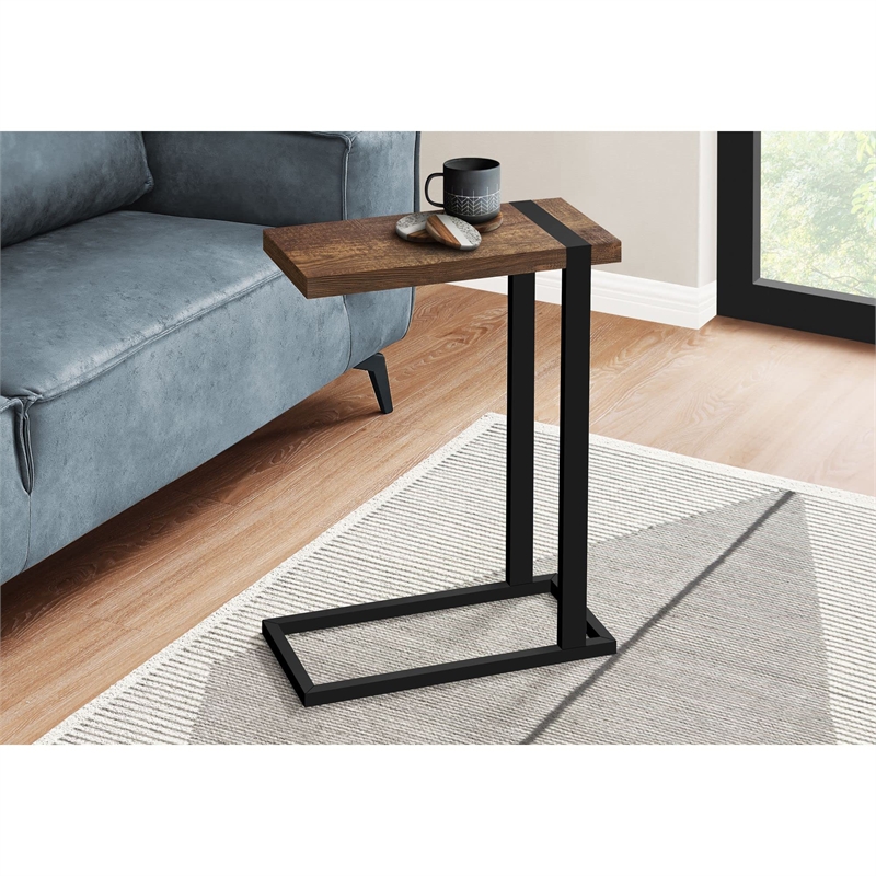 Pemberly Row Industrial Farmhouse C-Shaped Accent Table in Brown Reclaimed