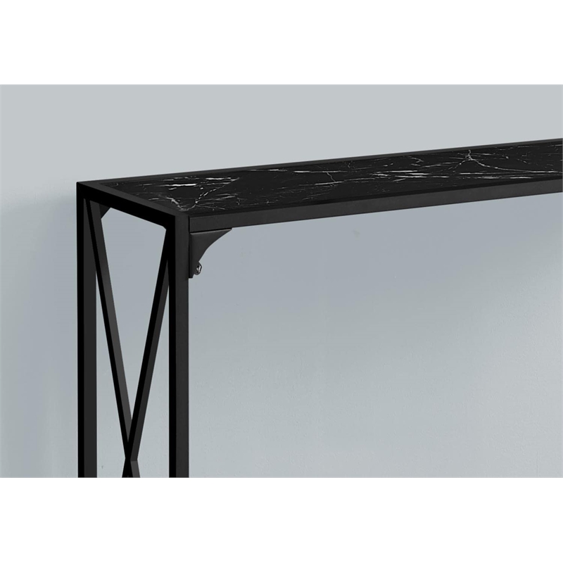 Pemberly Row 2-Tier Console Table with X-Frame in Black Marble Look