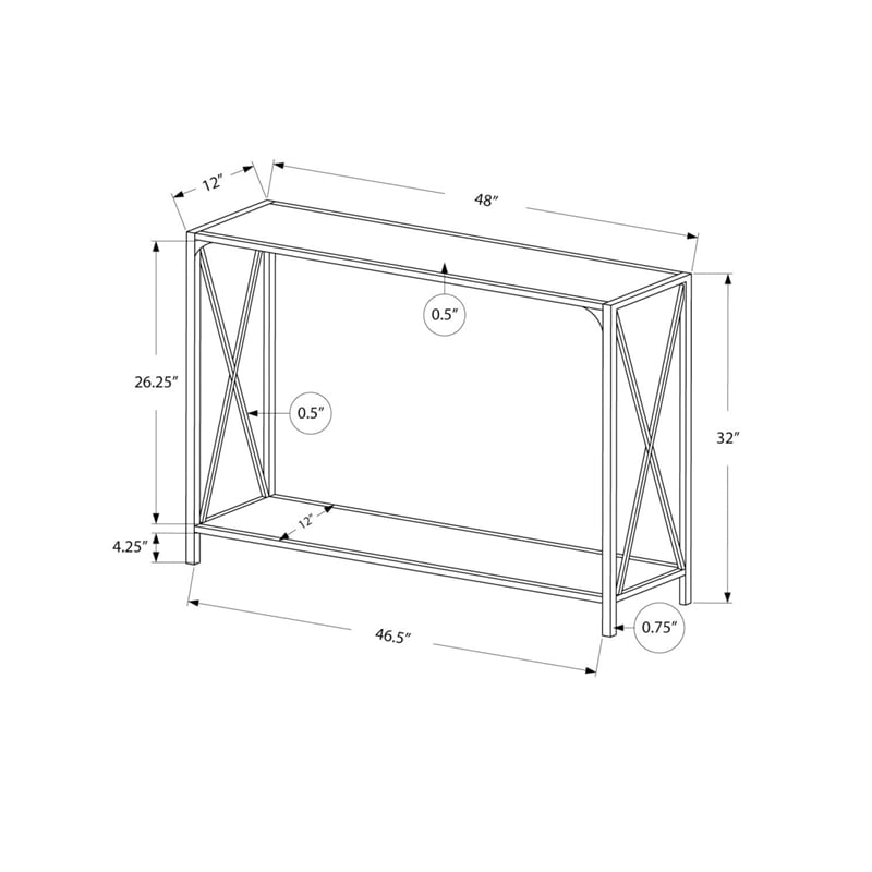 Pemberly Row 2-Tier Console Table with X-Frame in Black Marble Look
