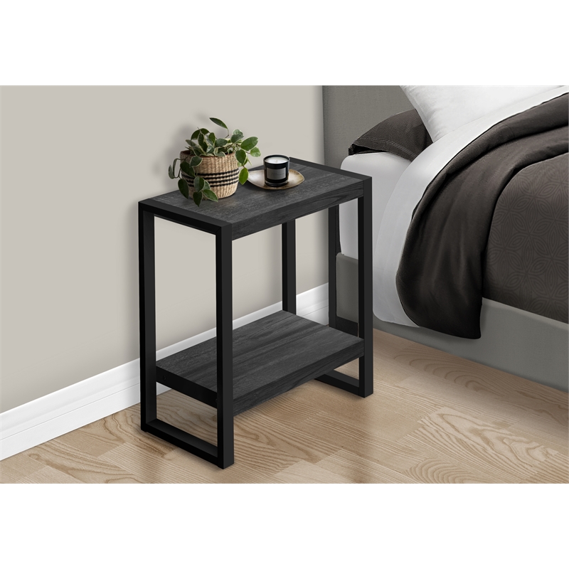 Pemberly Row Industrial Farmhouse 2-Tier Accent Table in Black Reclaimed