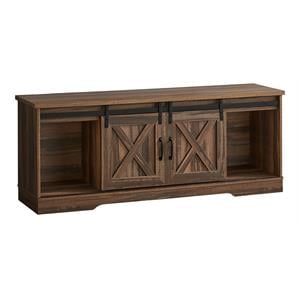 Pemberly Row 60&quot Farmhouse TV Stand with Barn Doors in Brown Reclaimed